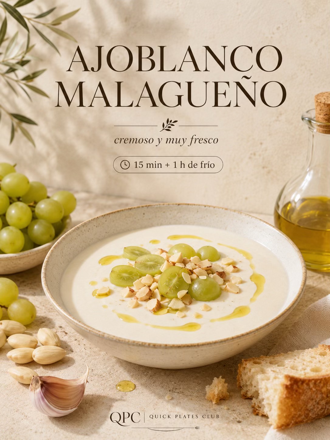 Ajoblanco malagueño suave y muy fresco