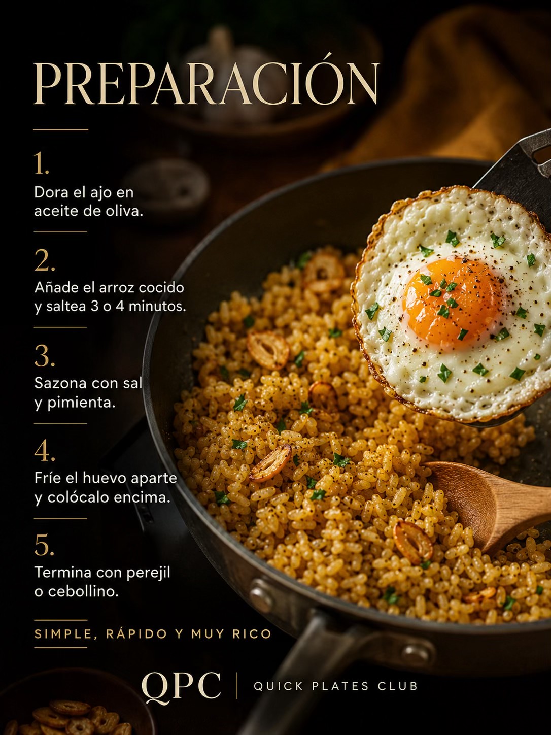 Arroz dorado con huevo y ajo - receta