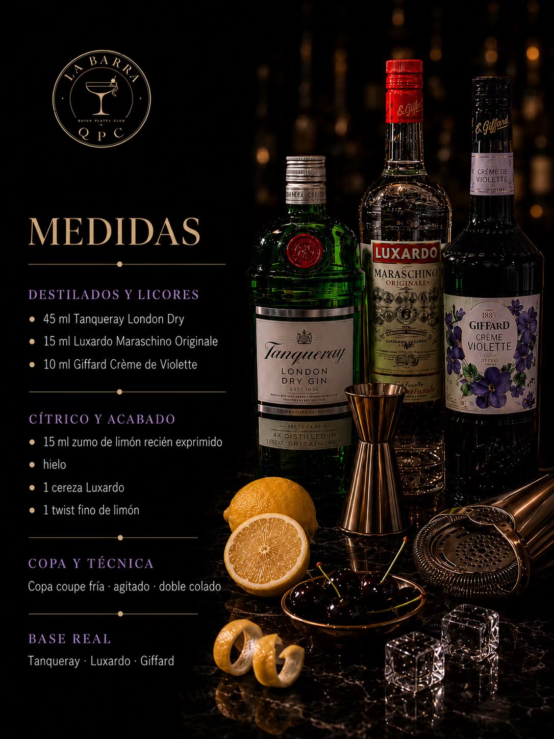 Aviation de violeta y limón - ingredientes