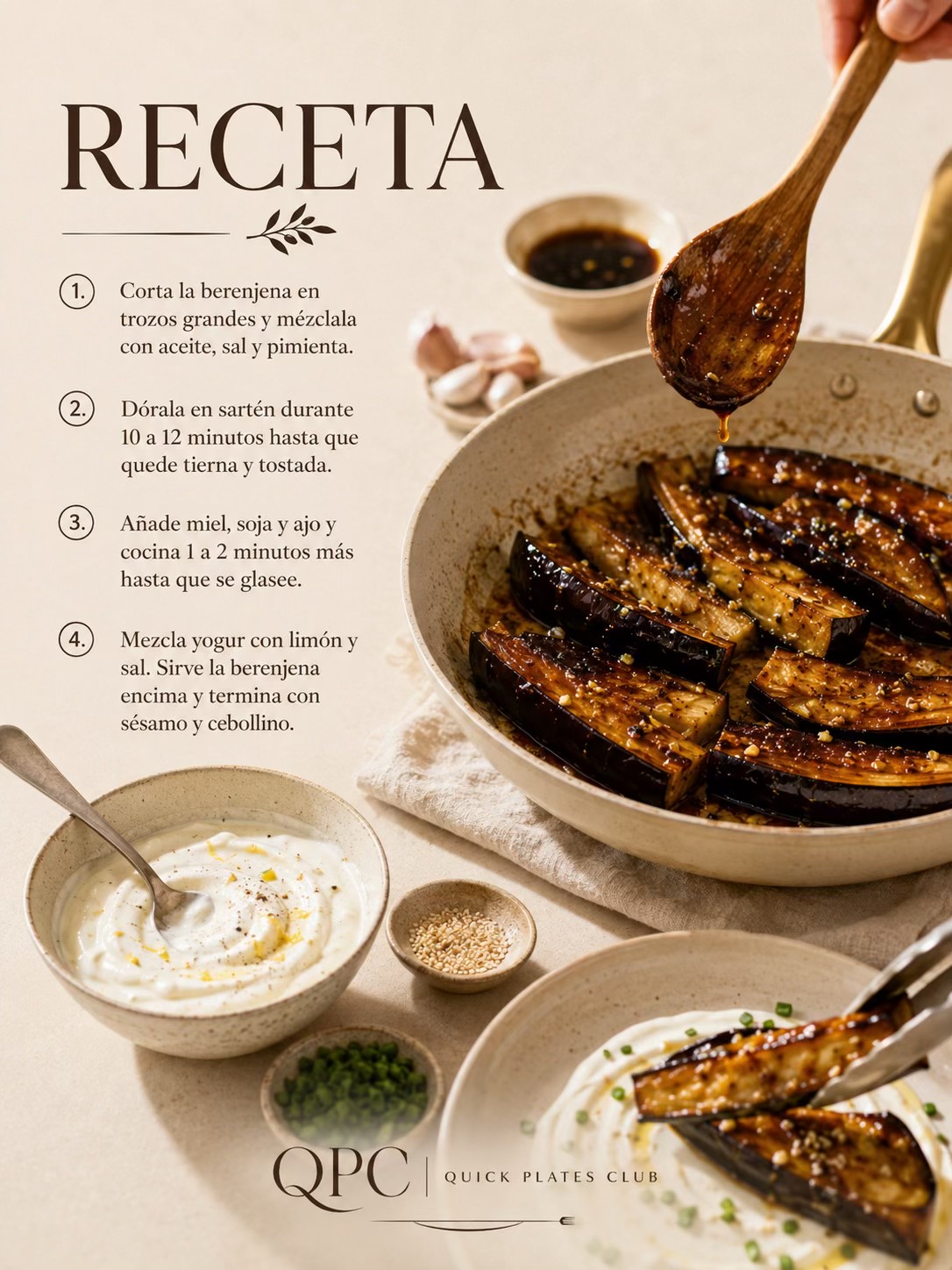 Berenjena glaseada con miel y soja - receta