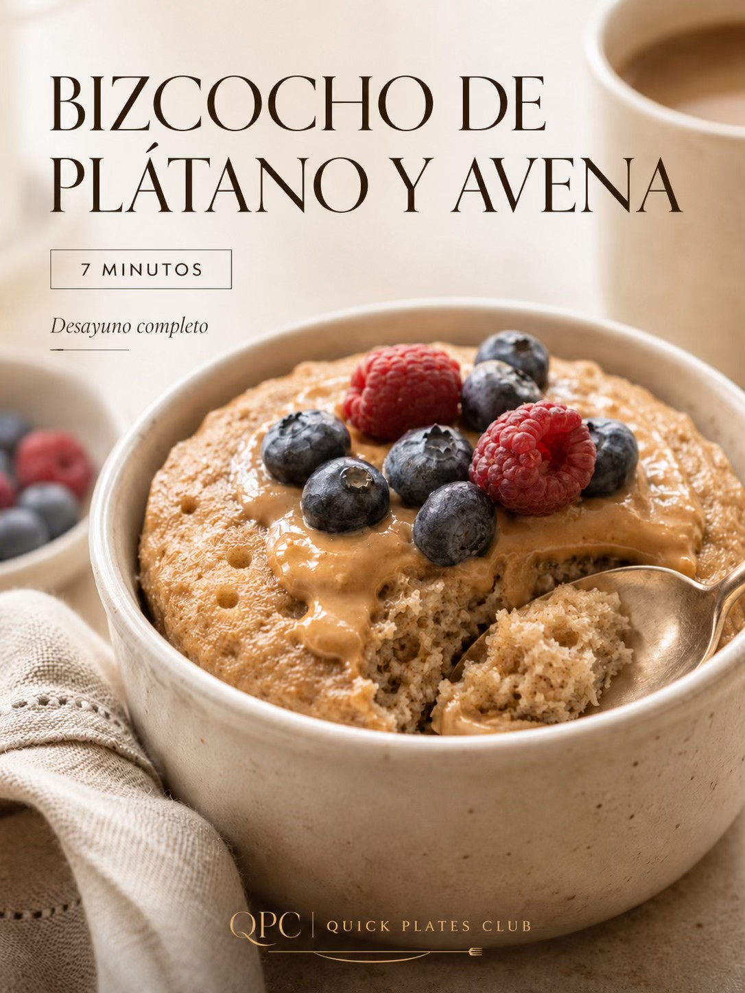 BIZCOCHO DE PLÁTANO Y AVENA EN 7 MINUTOS