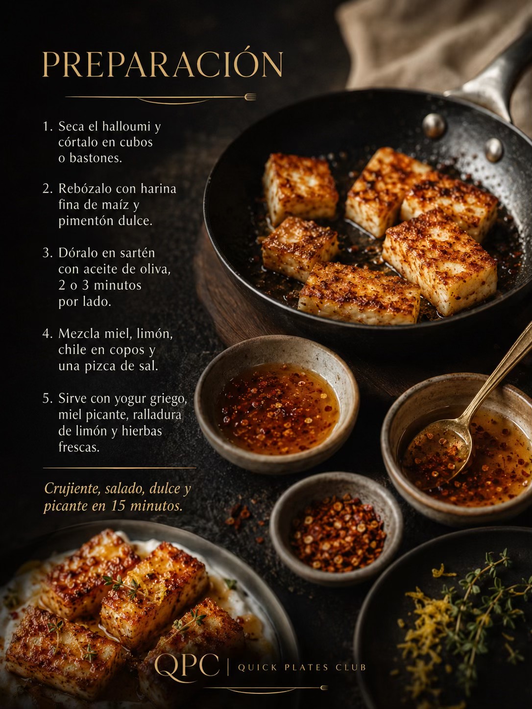 Bocados crujientes de halloumi con miel picante - receta
