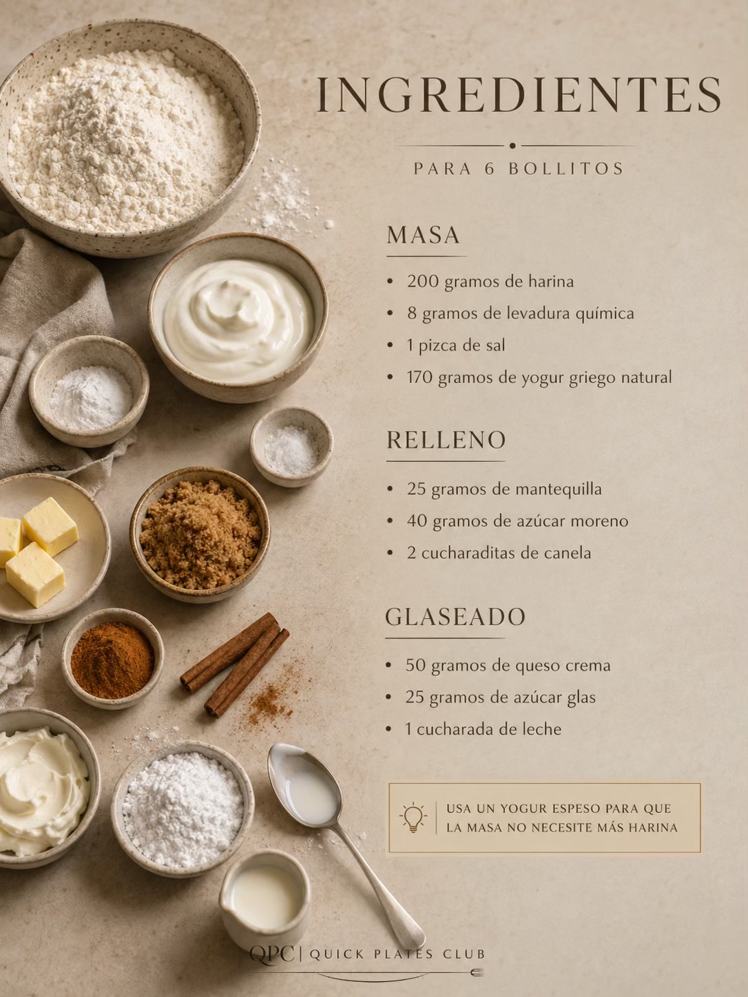 Bollitos de canela rápidos sin fermentación - ingredientes