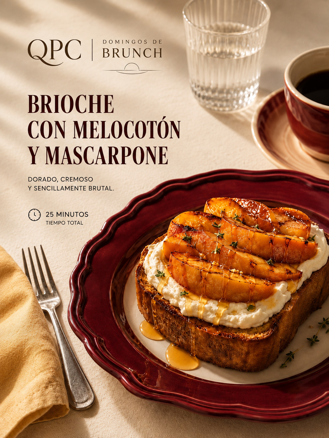 Brioche con melocotón y mascarpone
