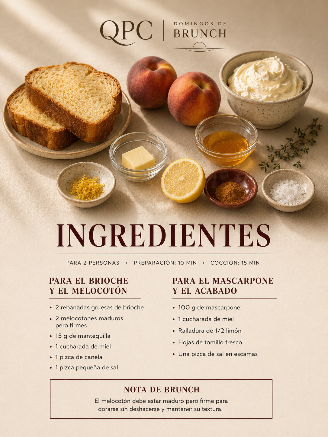 Brioche con melocotón y mascarpone - ingredientes