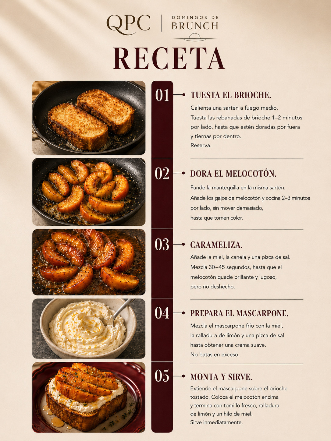 Brioche con melocotón y mascarpone - receta