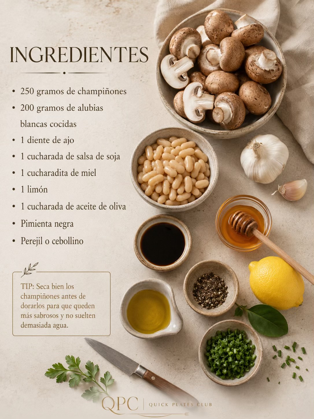 Champiñones lacados con crema de alubias - ingredientes