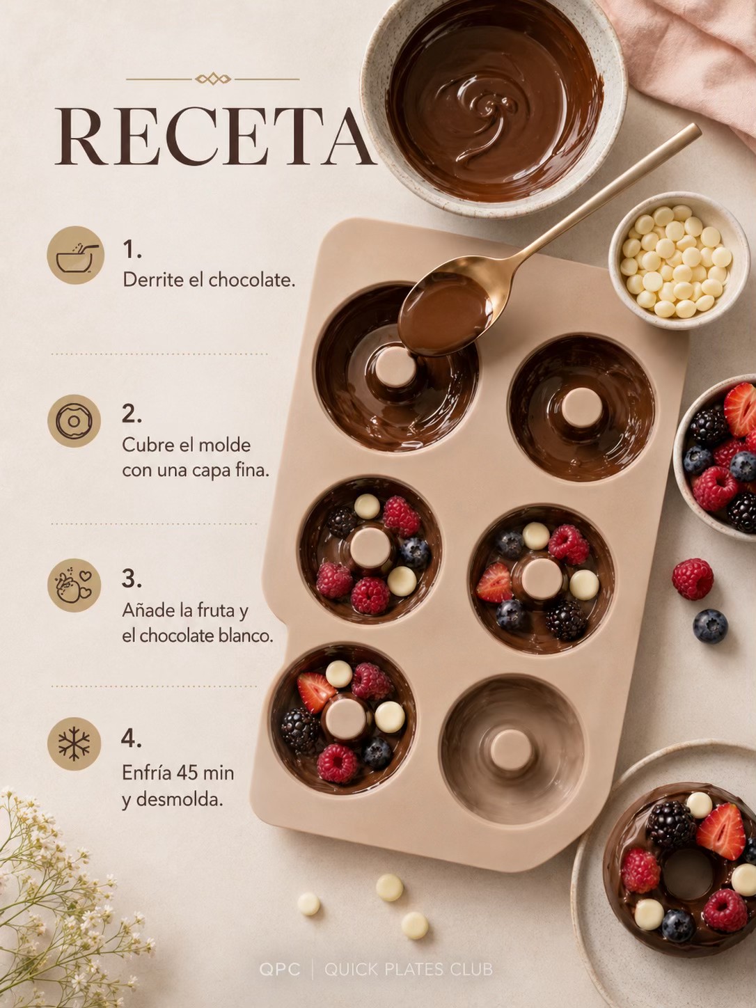 Donuts fríos de chocolate y frutos rojos - receta