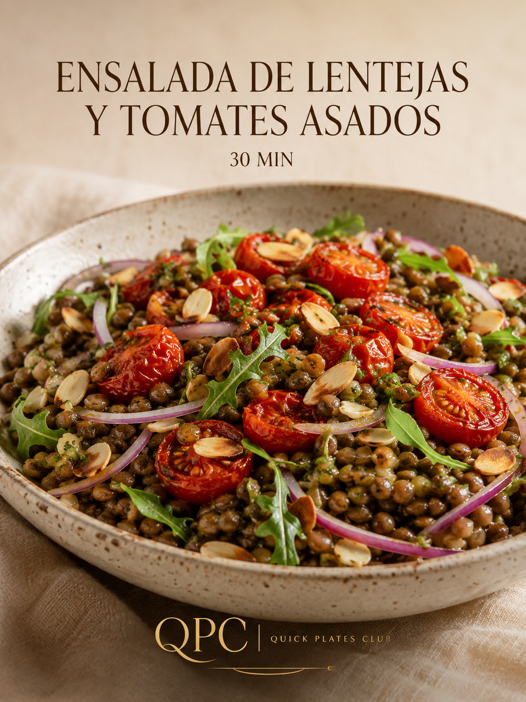 Ensalada de lentejas y tomates asados