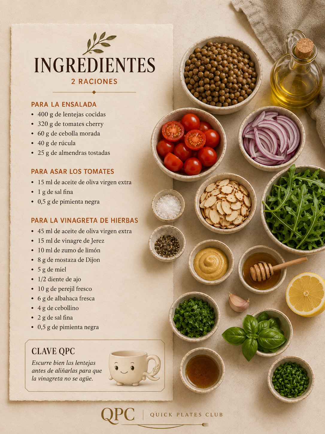 Ensalada de lentejas y tomates asados - ingredientes