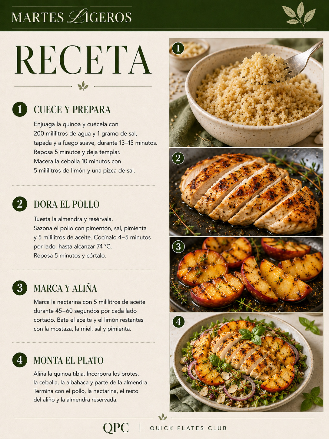 Ensalada de pollo, quinoa y nectarina - receta