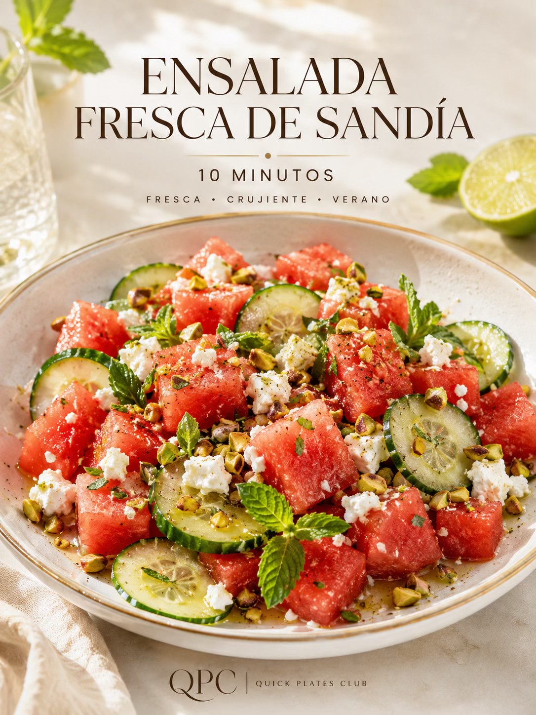 Ensalada fresca de sandía, pepino y feta
