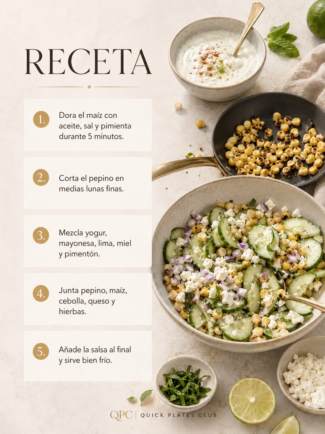 ENSALADA FRÍA DE PEPINO Y MAÍZ - receta