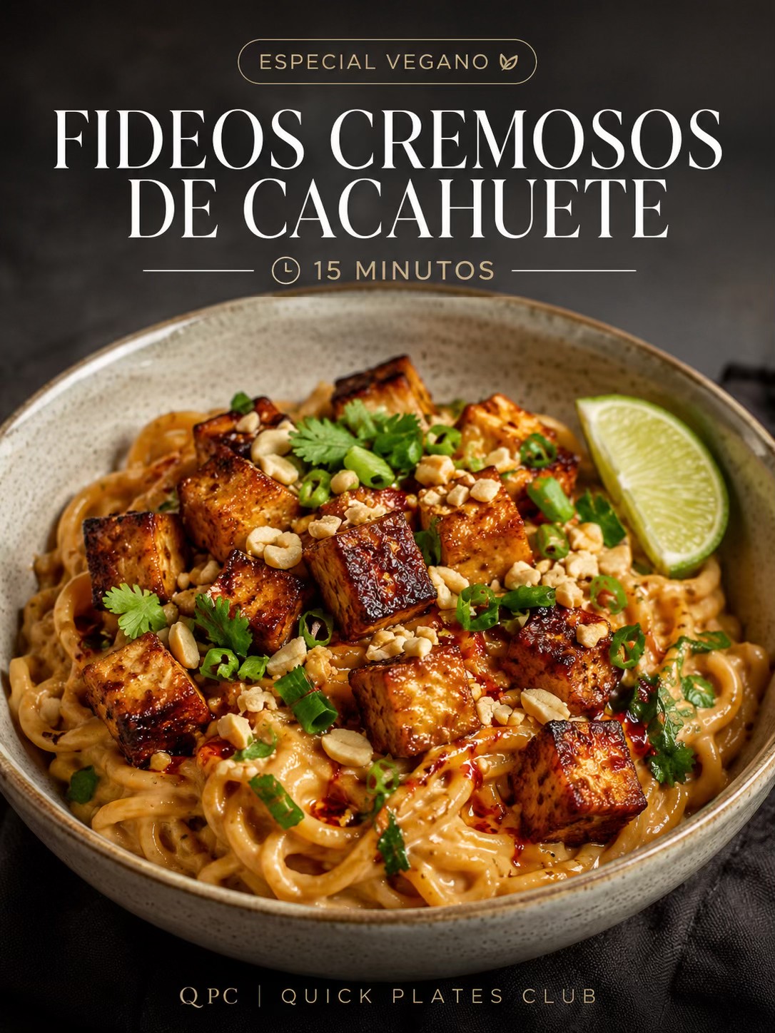 Fideos cremosos de cacahuete con tofu crujiente