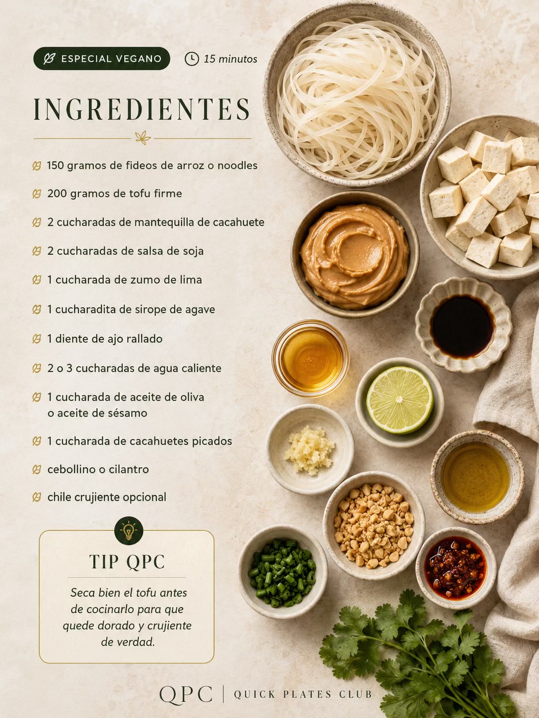 Fideos cremosos de cacahuete con tofu crujiente - ingredientes