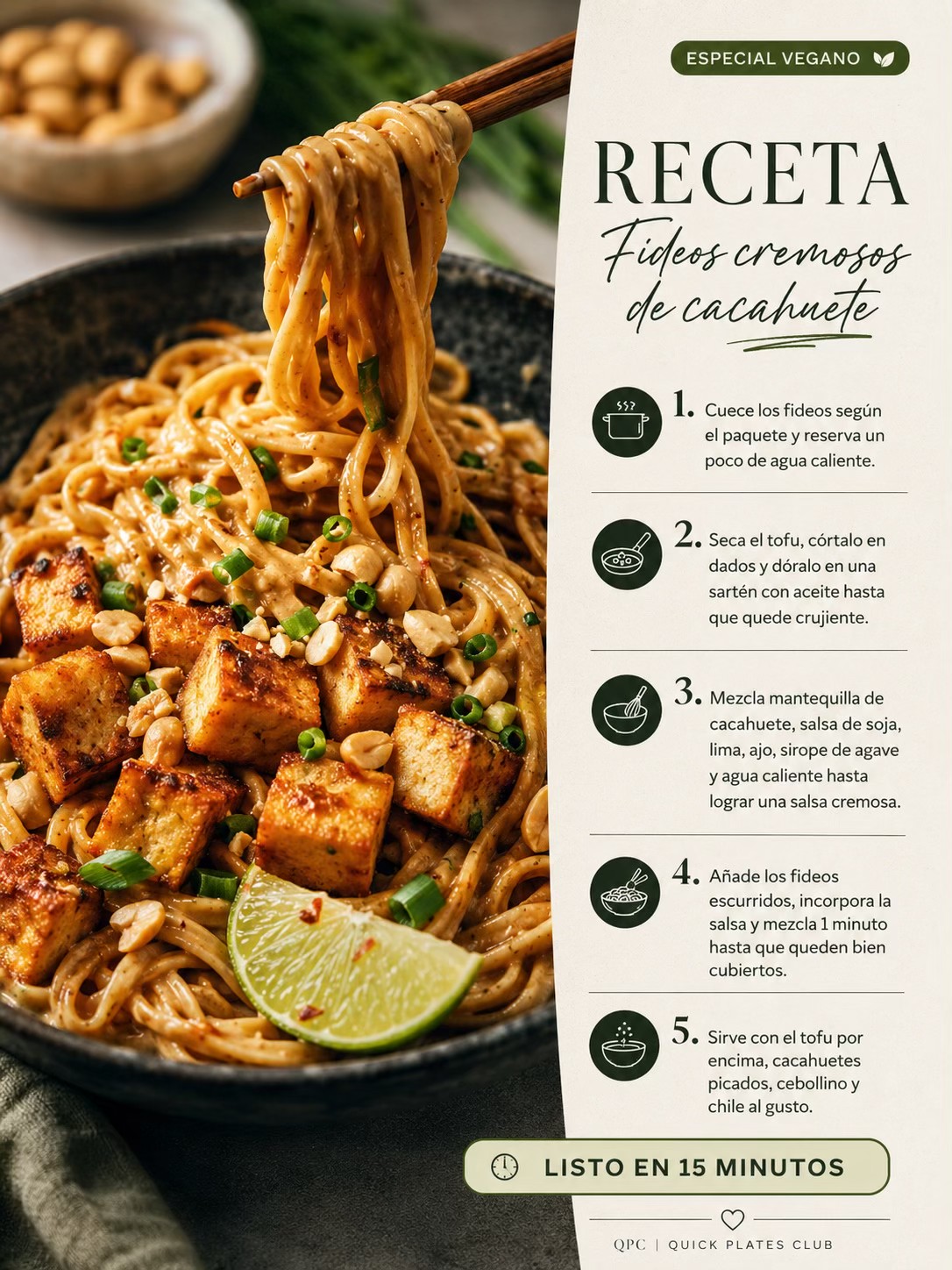 Fideos cremosos de cacahuete con tofu crujiente - receta