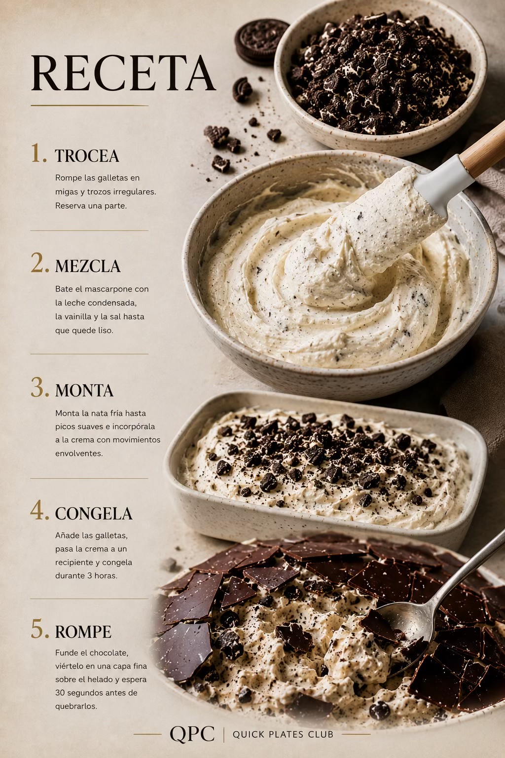 Helado de galleta con chocolate crujiente - receta