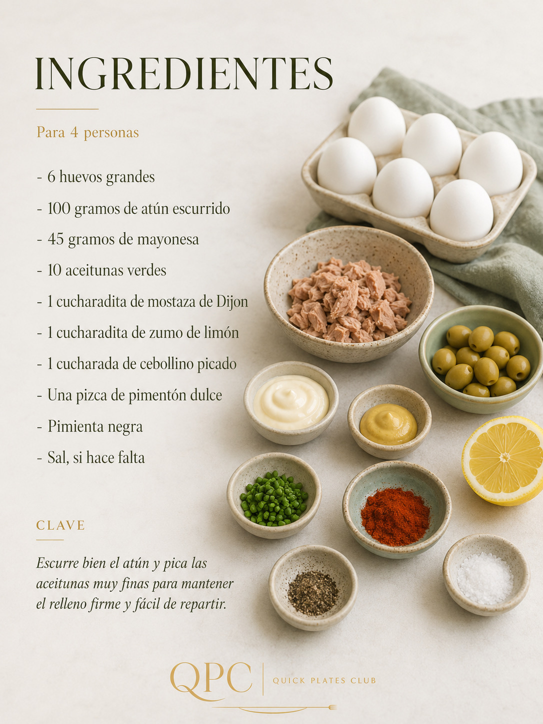 Huevos rellenos de atún y aceitunas - ingredientes
