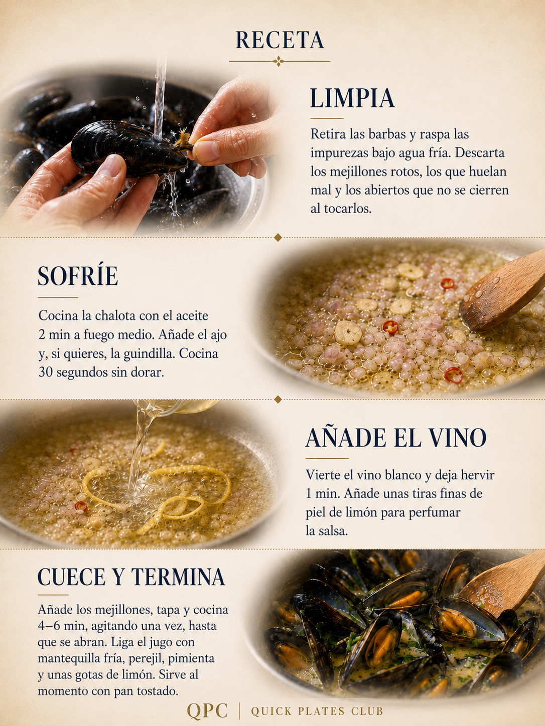 Mejillones al vapor con ajo, limón y vino blanco - receta