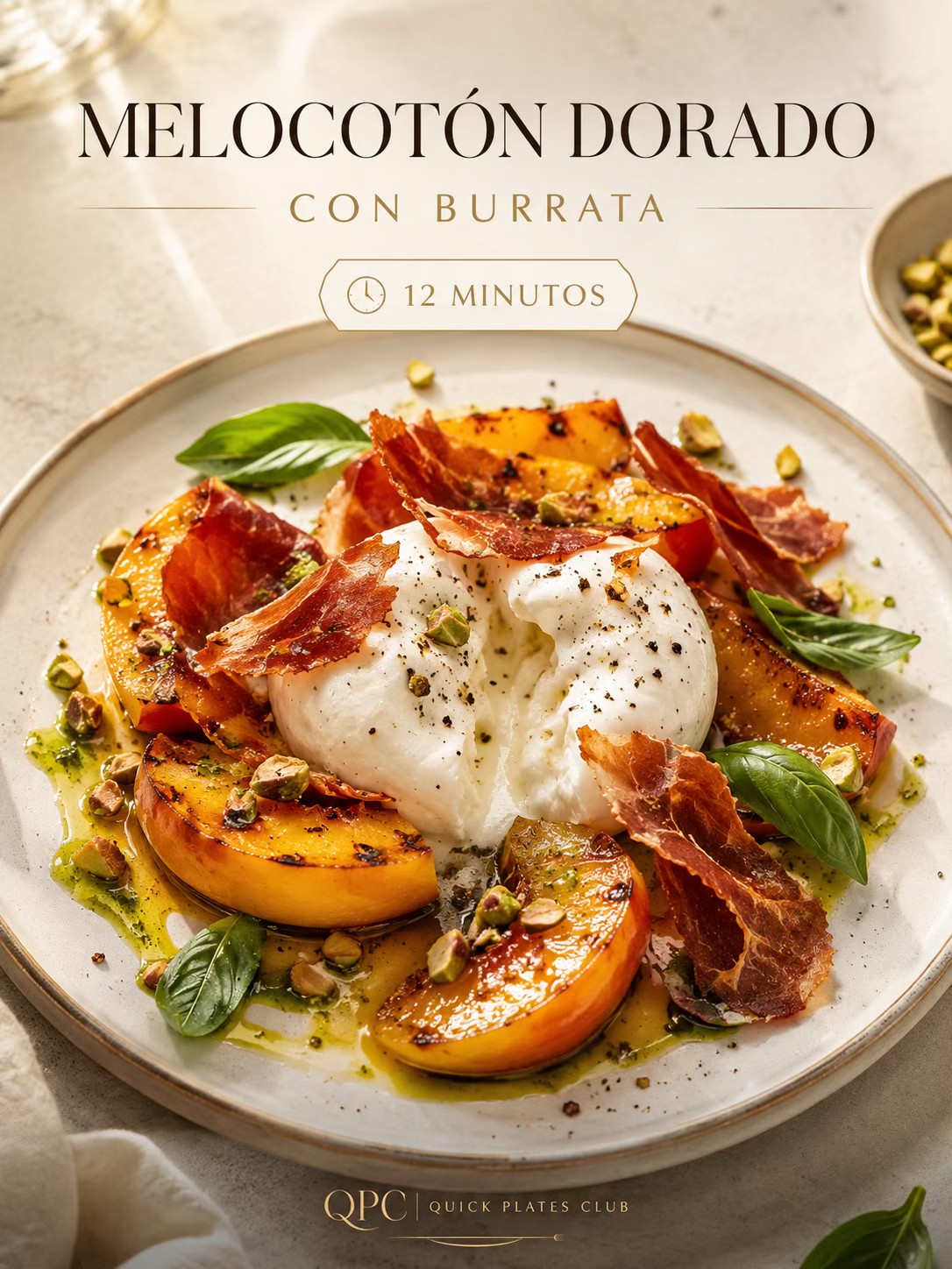 Melocotón dorado con burrata