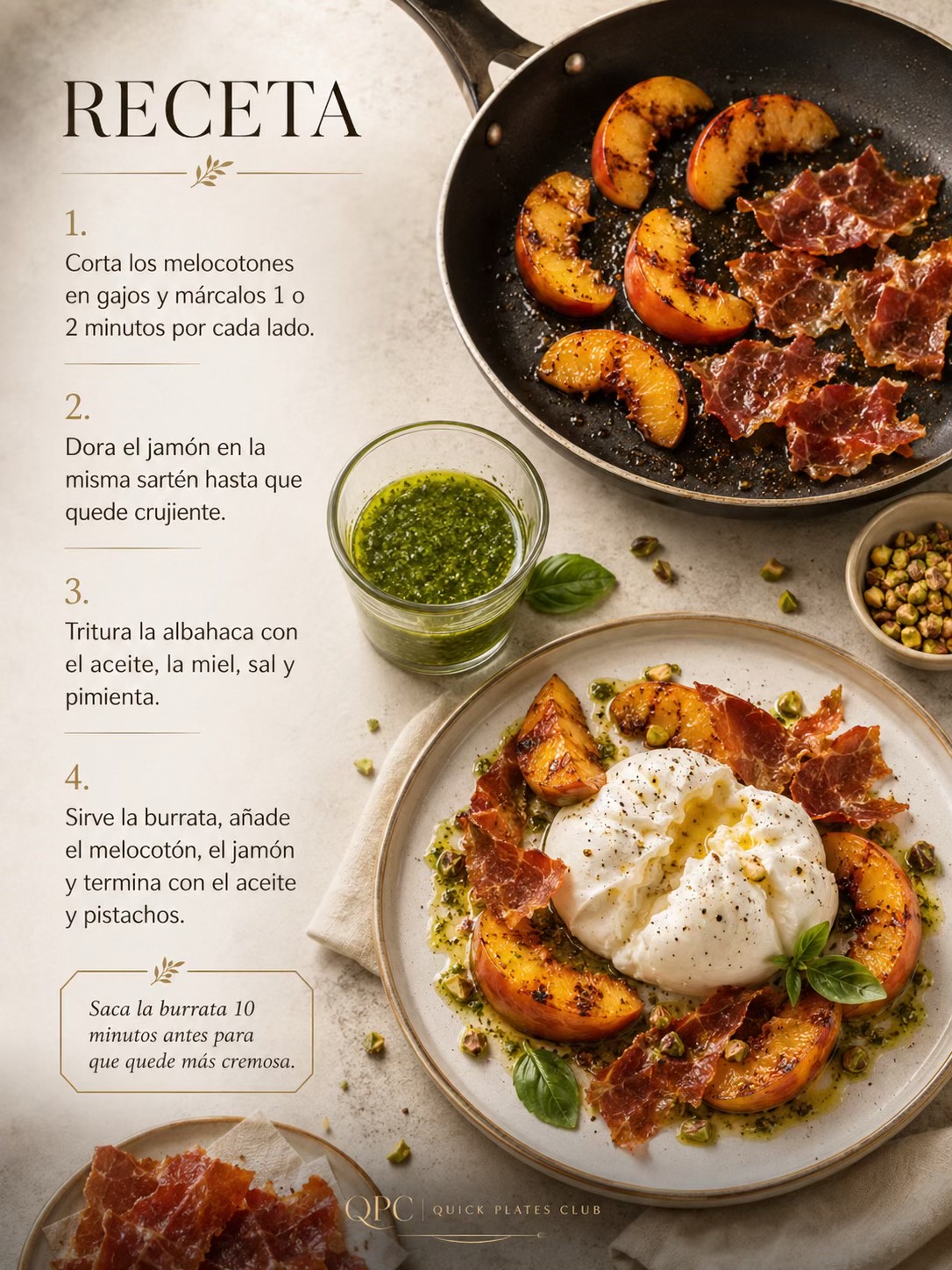 Melocotón dorado con burrata - receta