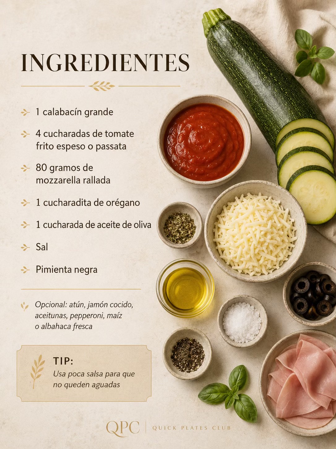 Mini pizzas de calabacín en sartén - ingredientes