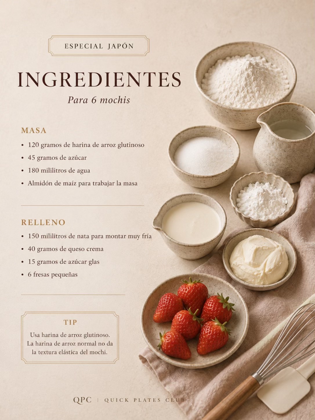 Mochis de fresa y crema - ingredientes