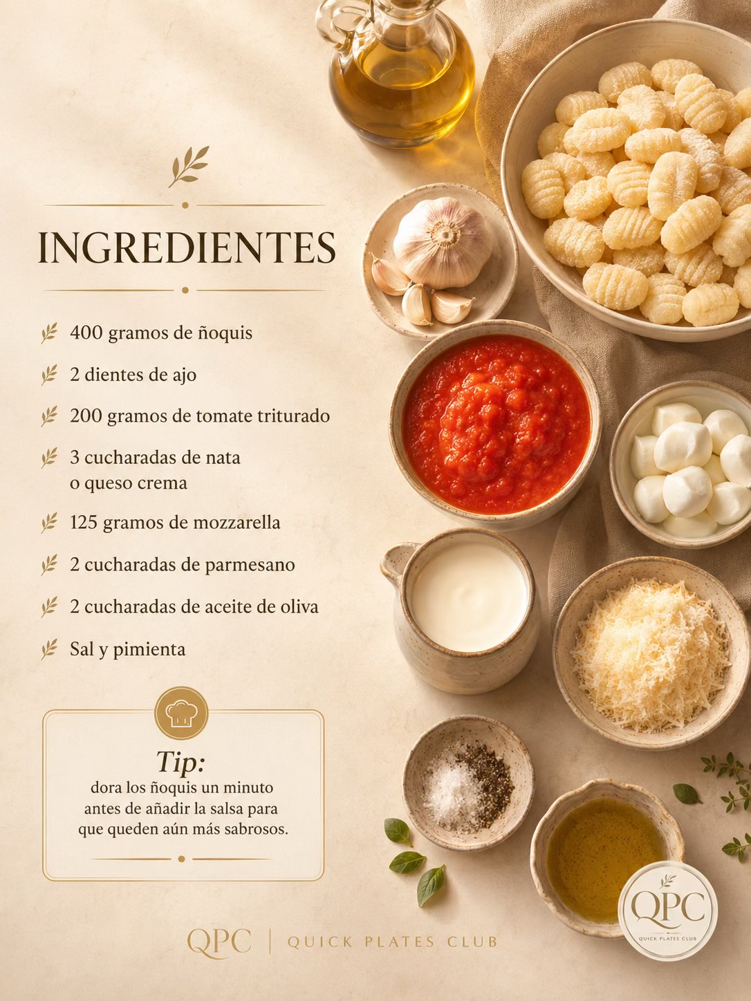 ÑOQUIS CREMOSOS DE TOMATE Y MOZZARELLA - ingredientes