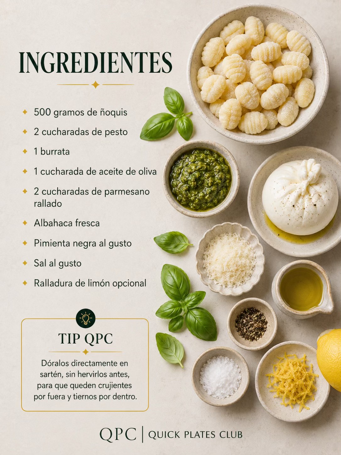 Ñoquis crujientes con pesto y burrata - ingredientes