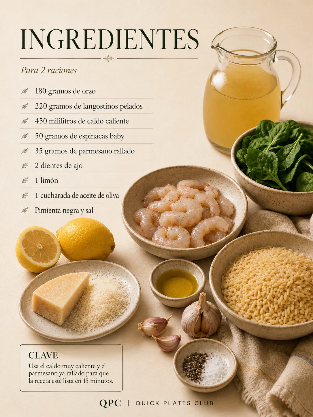 Orzo de limón con langostinos - ingredientes