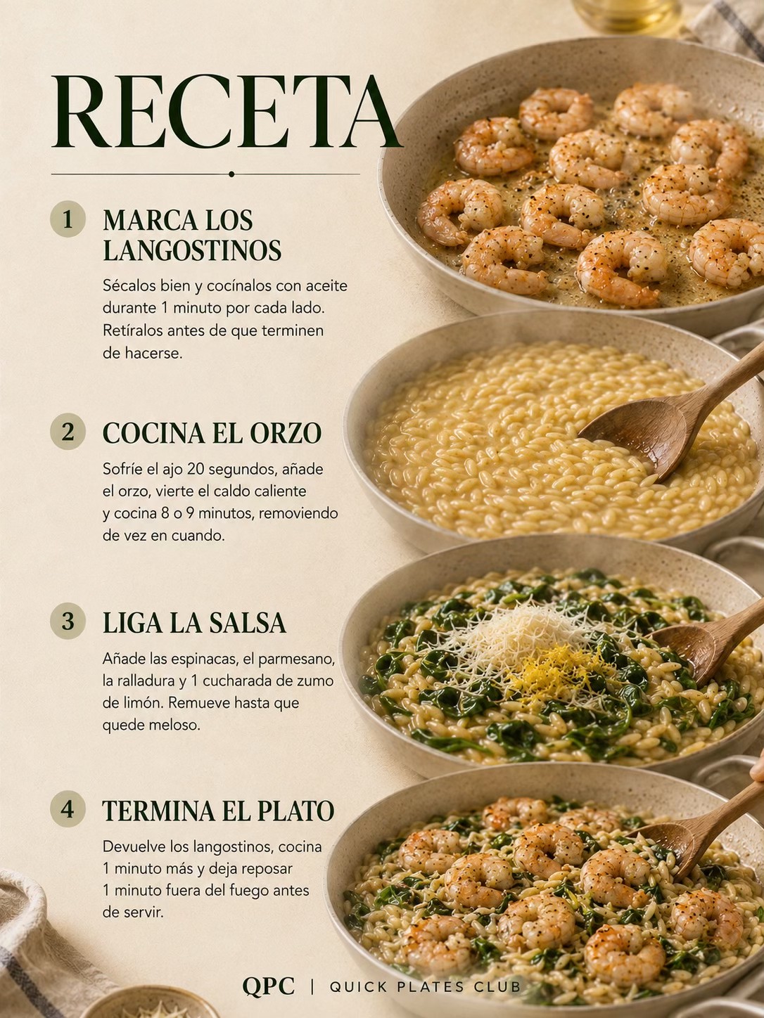 Orzo de limón con langostinos - receta