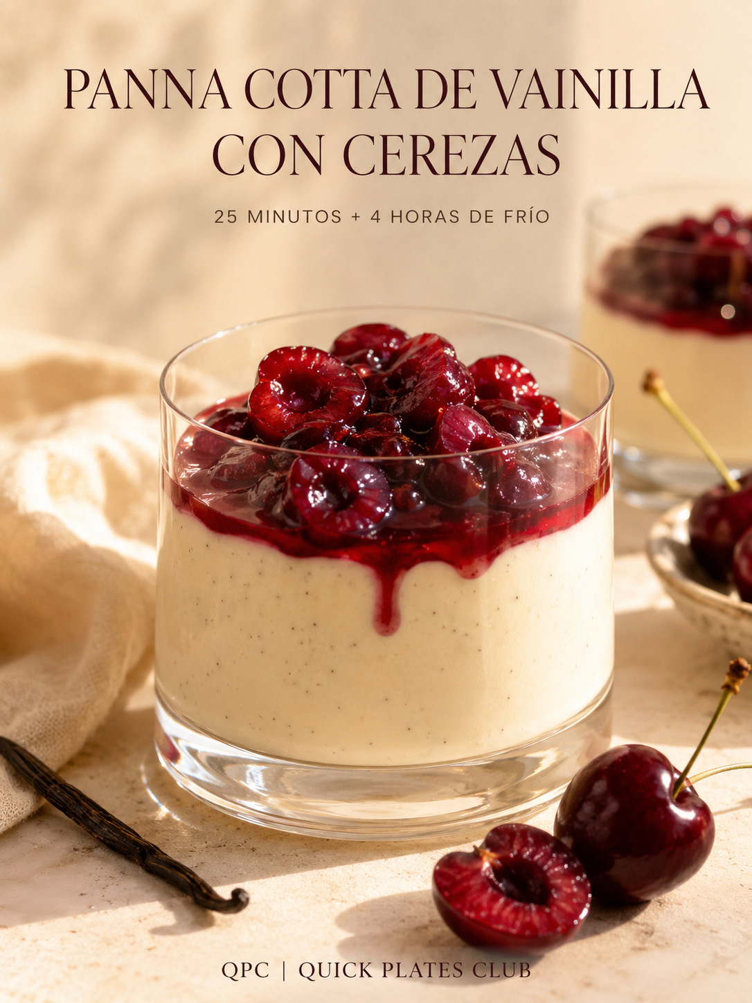 Panna cotta de vainilla con cerezas