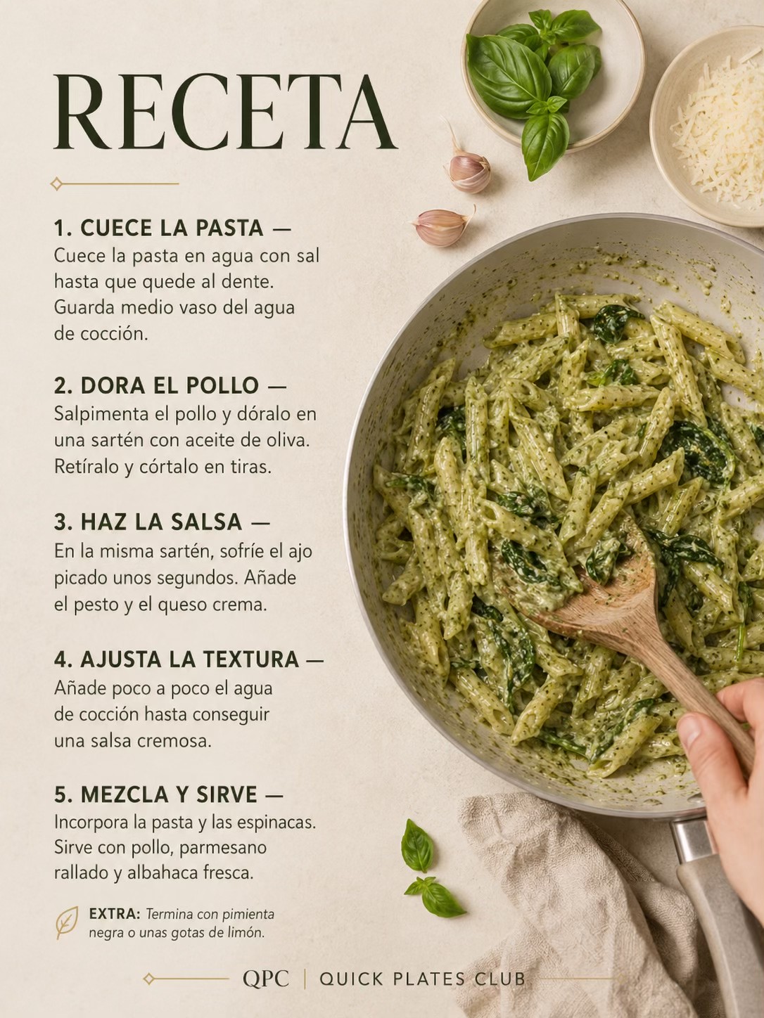 PASTA PESTO CON POLLO EN 15 MINUTOS - receta