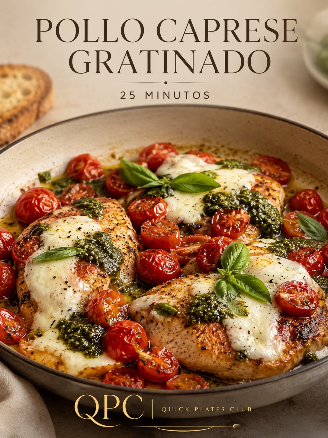 Pollo caprese gratinado en sartén