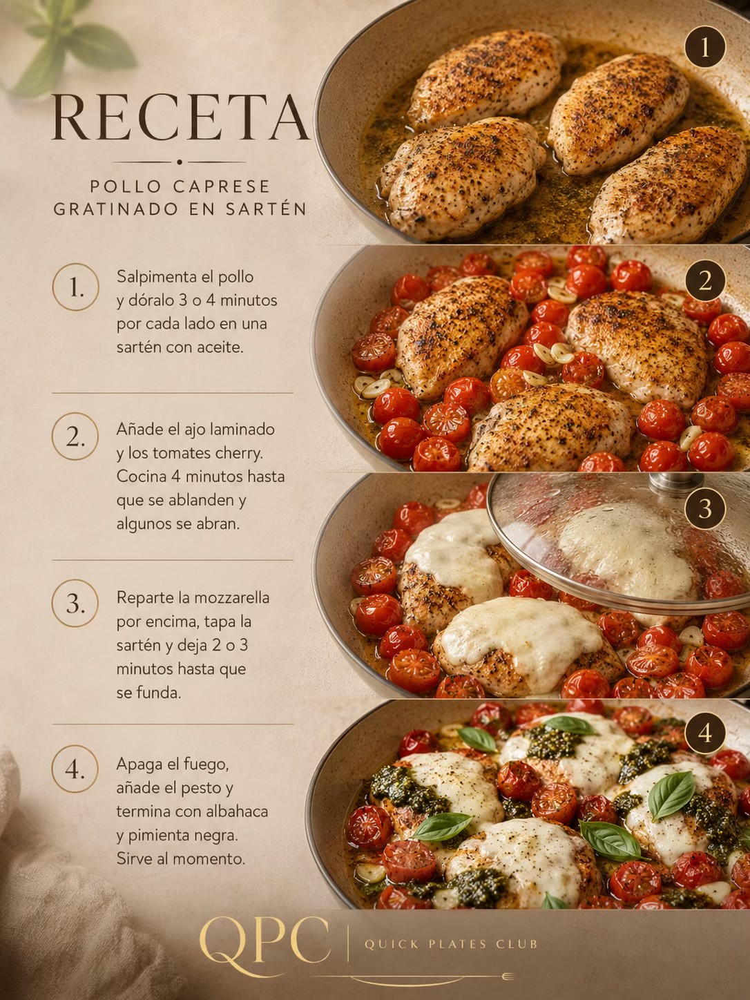 Pollo caprese gratinado en sartén - receta
