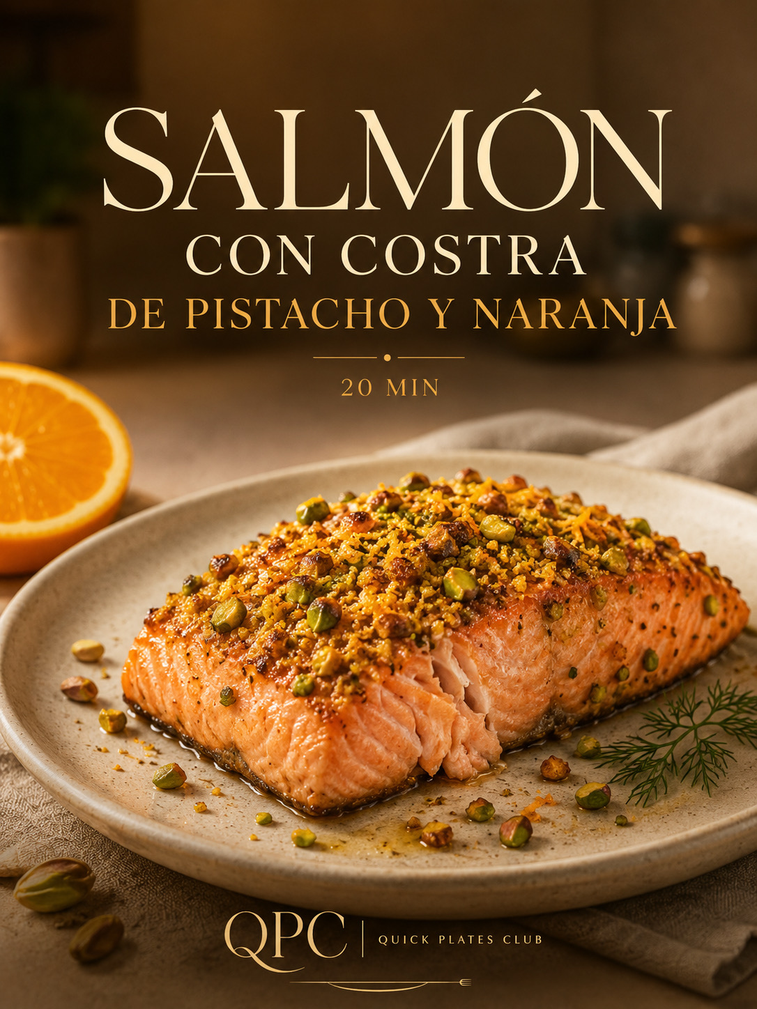 Salmón con costra de pistacho y naranja