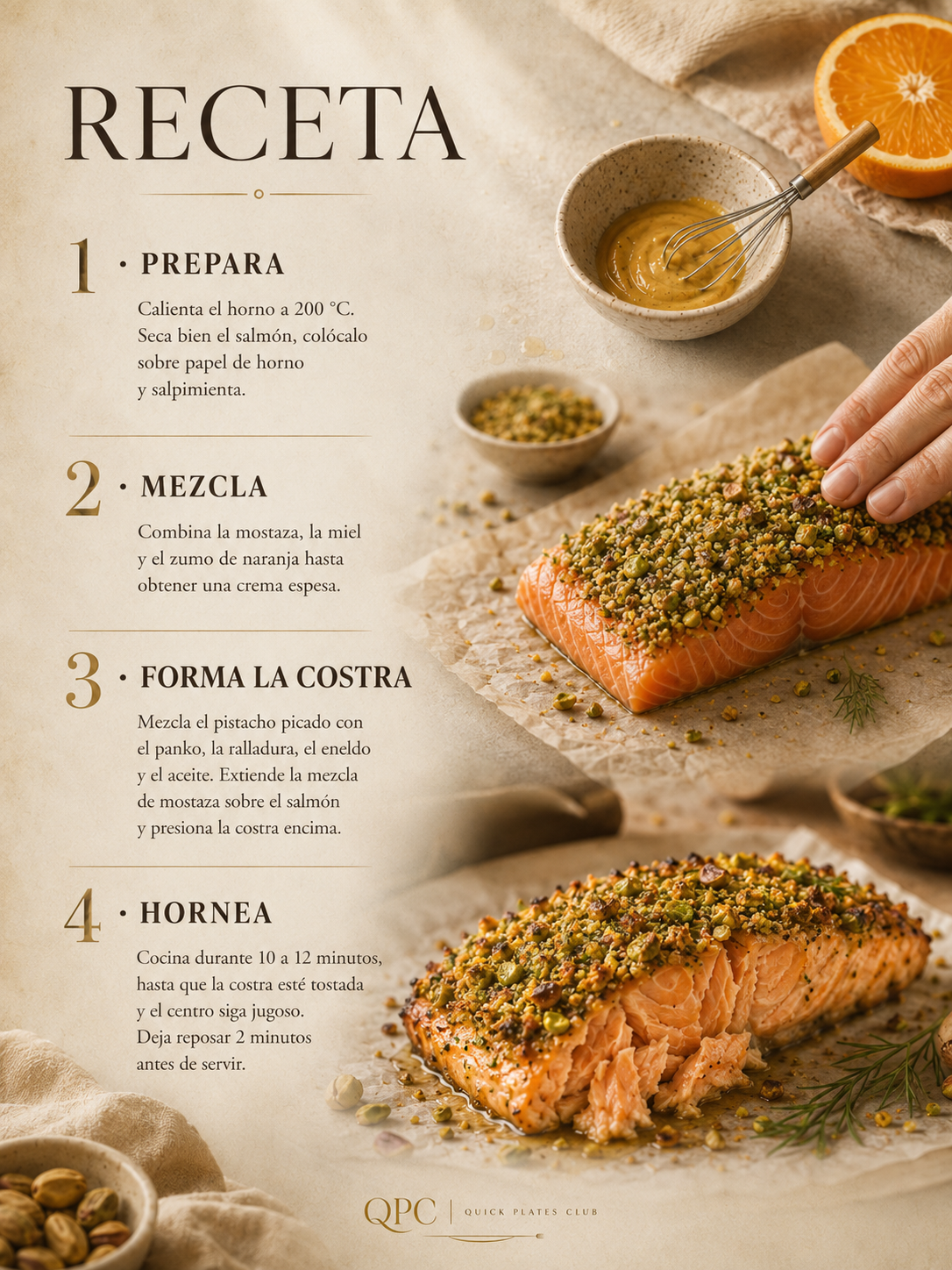 Salmón con costra de pistacho y naranja - receta