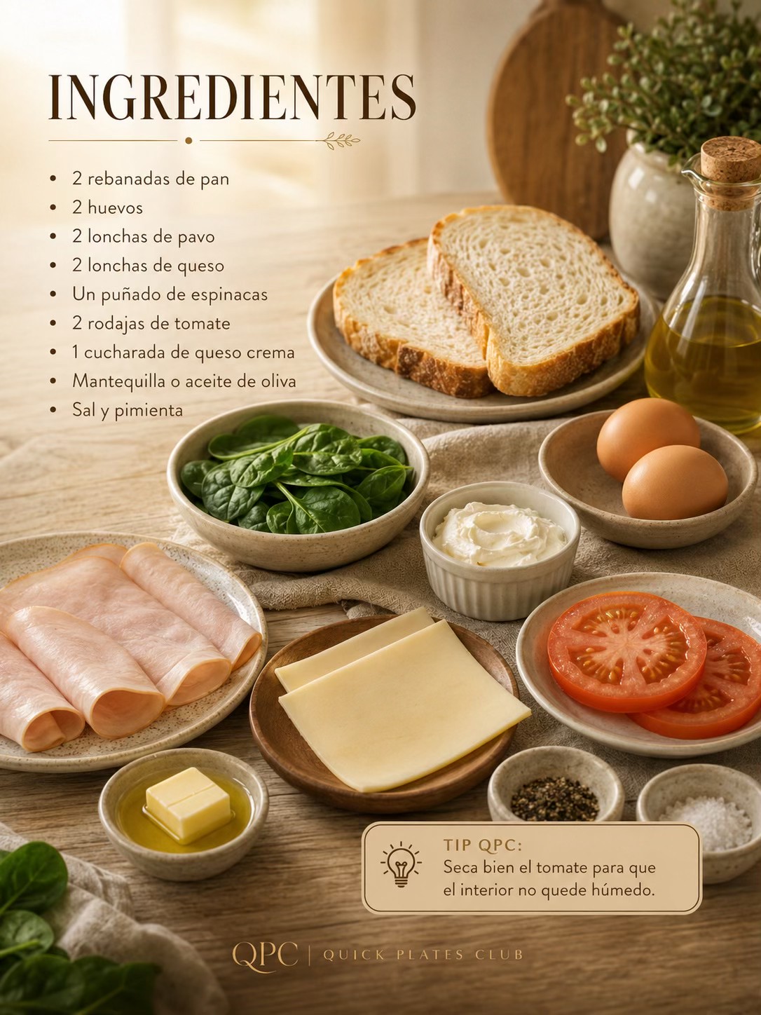 Sándwich de sartén con huevo y queso - ingredientes