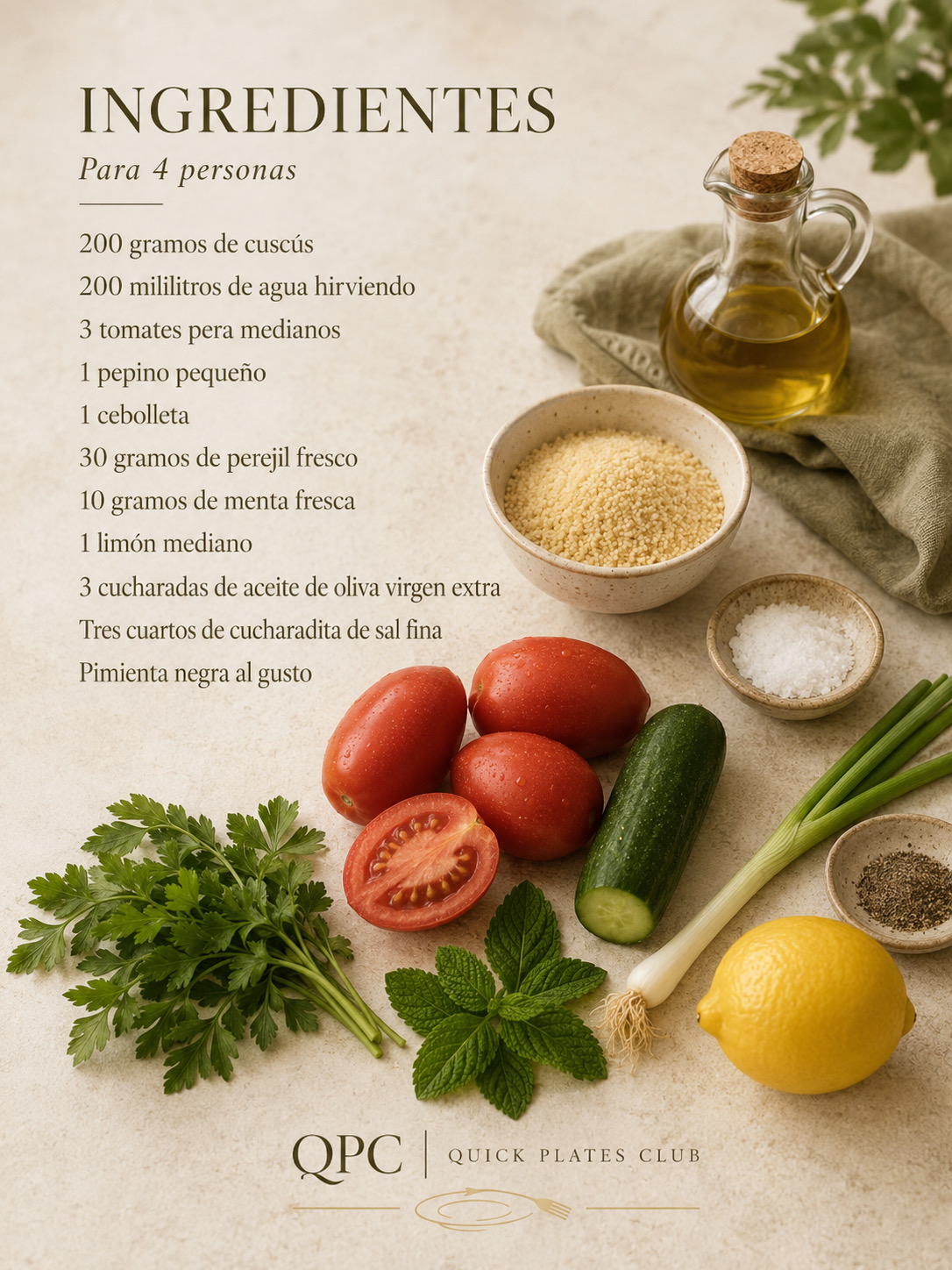 Tabulé fresco de cuscús, tomate y limón - ingredientes