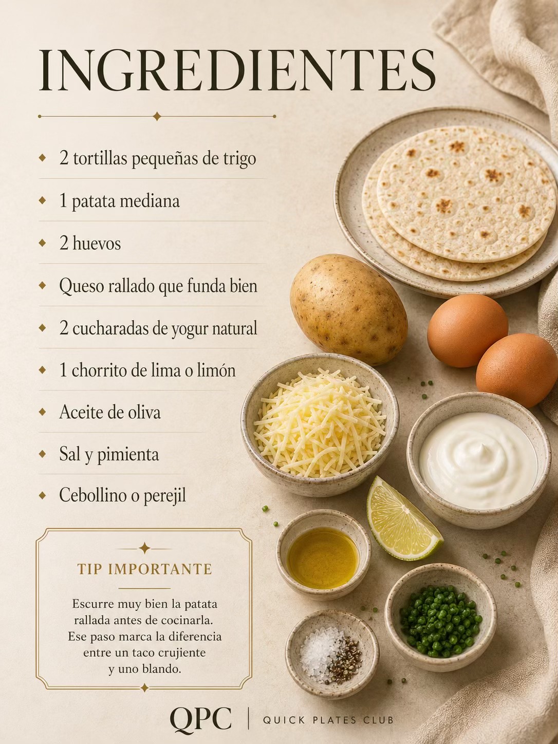 Tacos crujientes de patata y huevo en 15 minutos - ingredientes