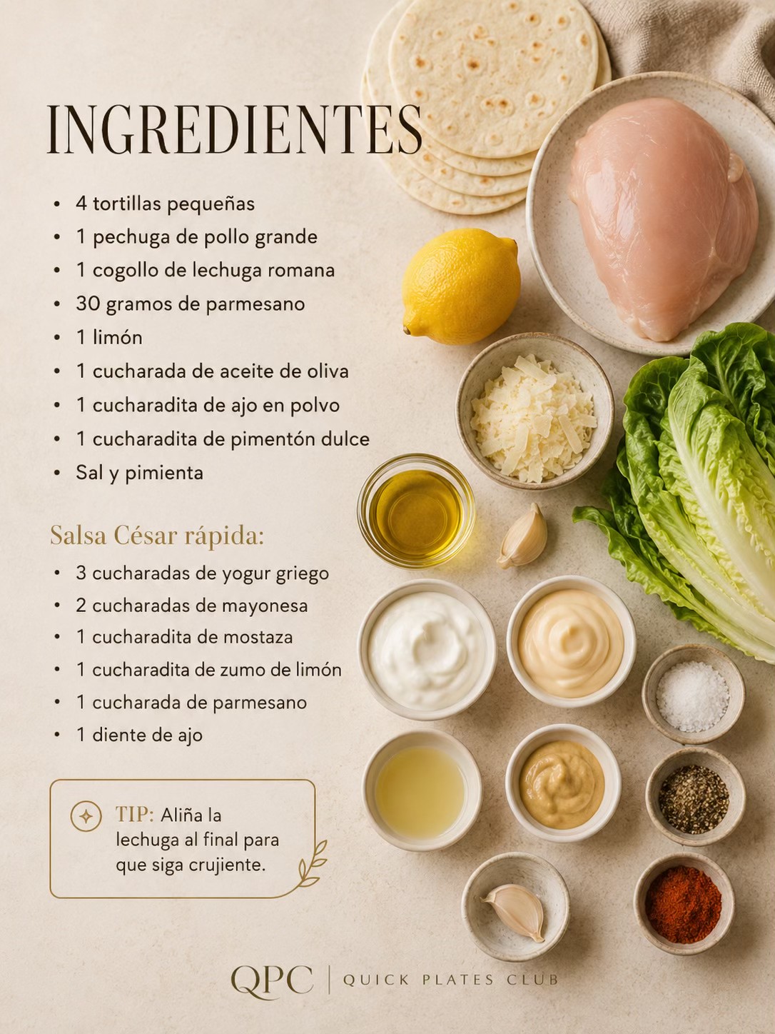 TACOS CRUJIENTES DE POLLO CÉSAR - ingredientes