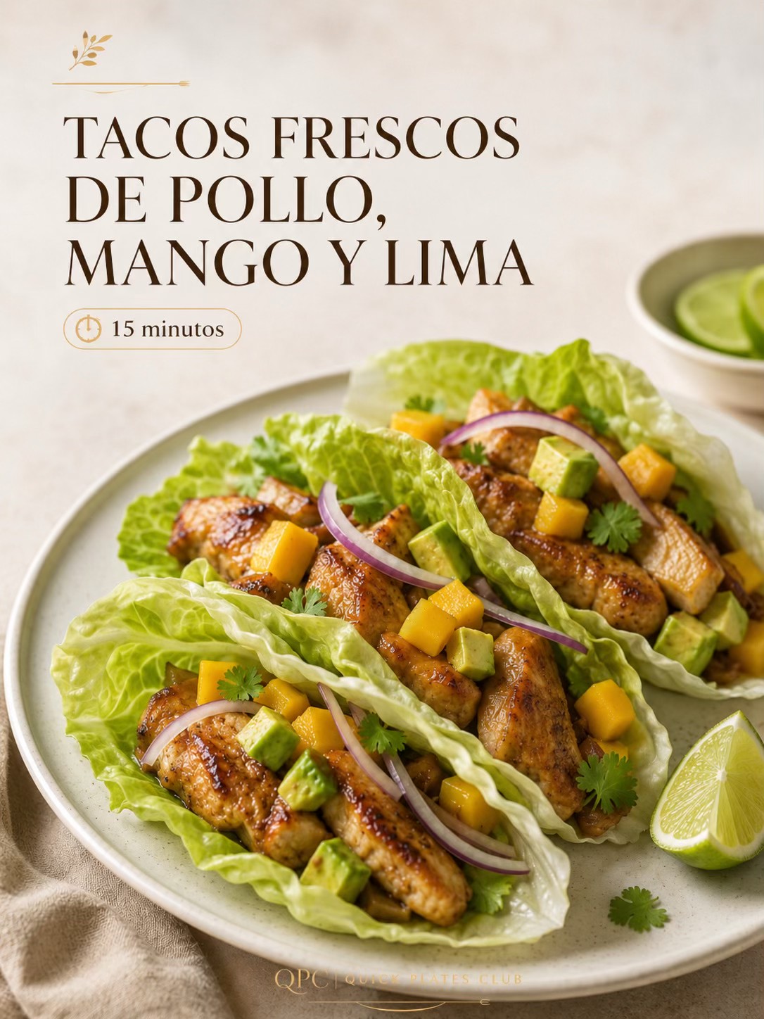 Tacos frescos de pollo, mango y lima