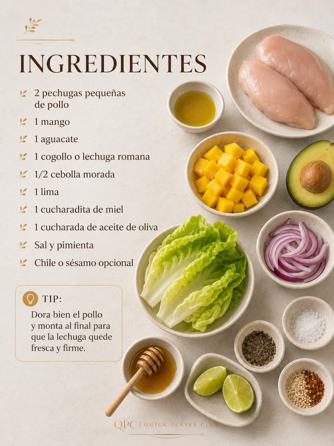 Tacos frescos de pollo, mango y lima - ingredientes