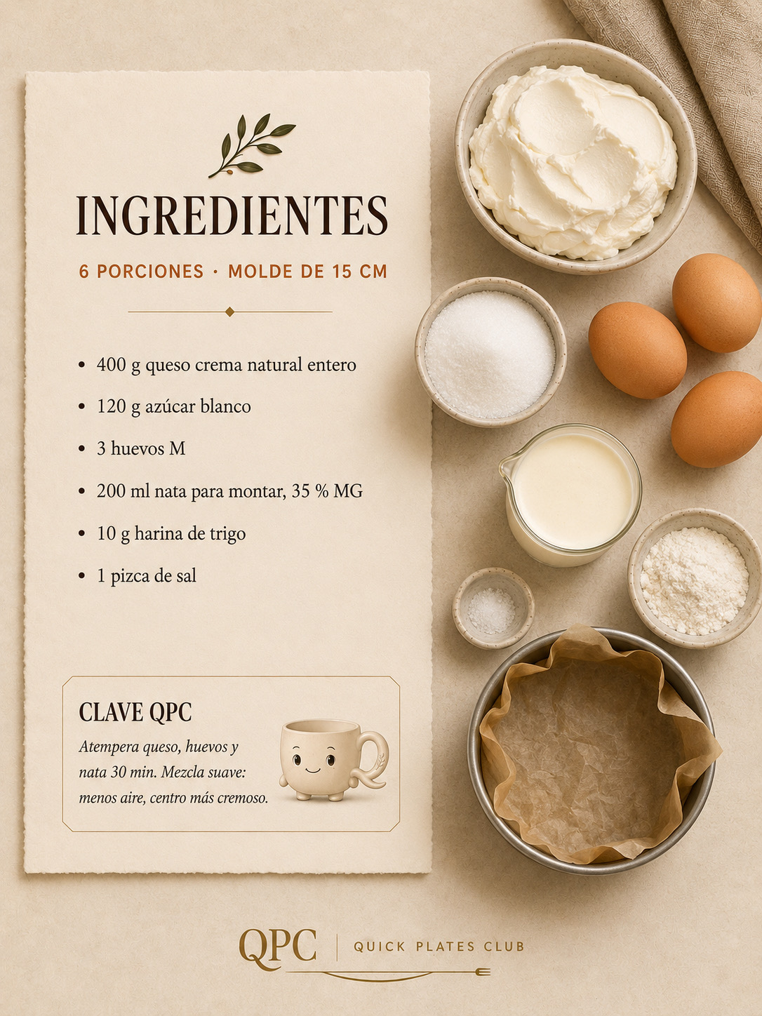 Tarta de queso vasca en freidora de aire - ingredientes