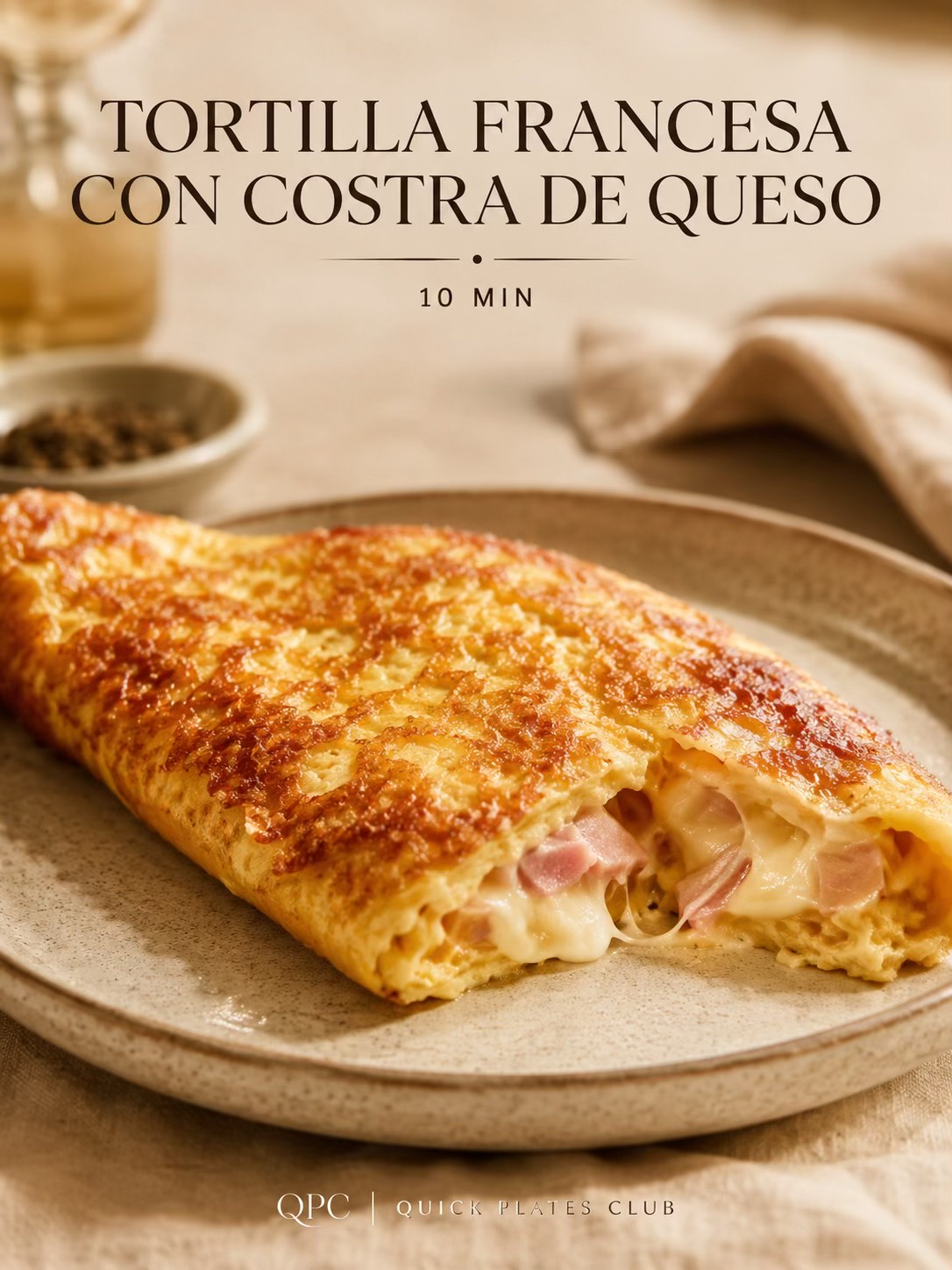 Tortilla francesa con costra de queso