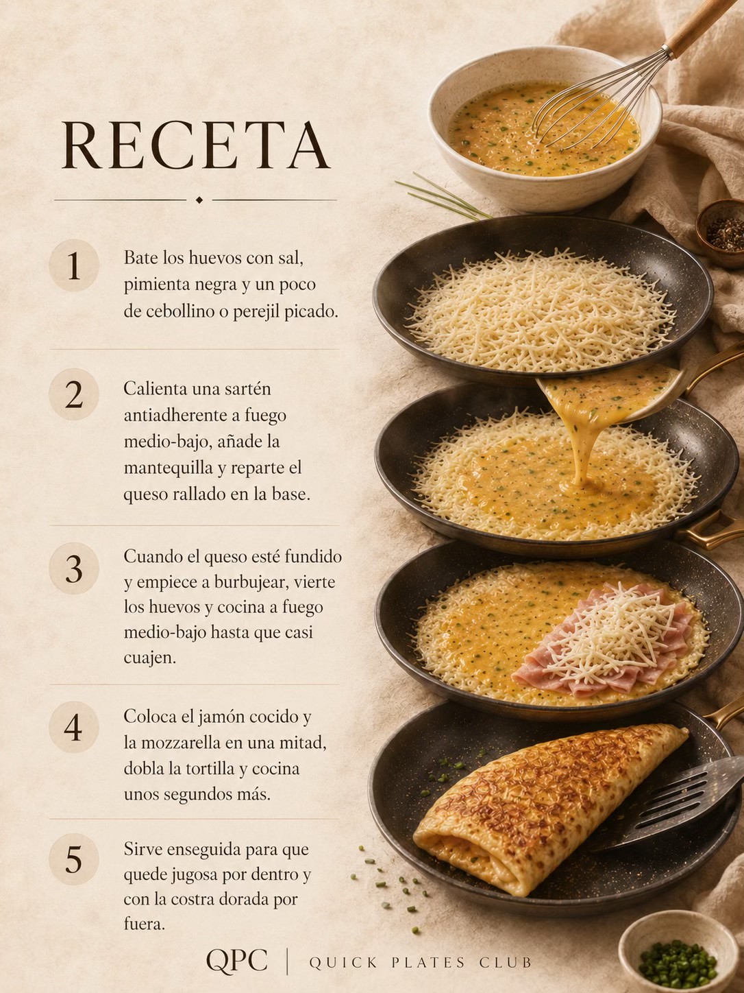 Tortilla francesa con costra de queso - receta