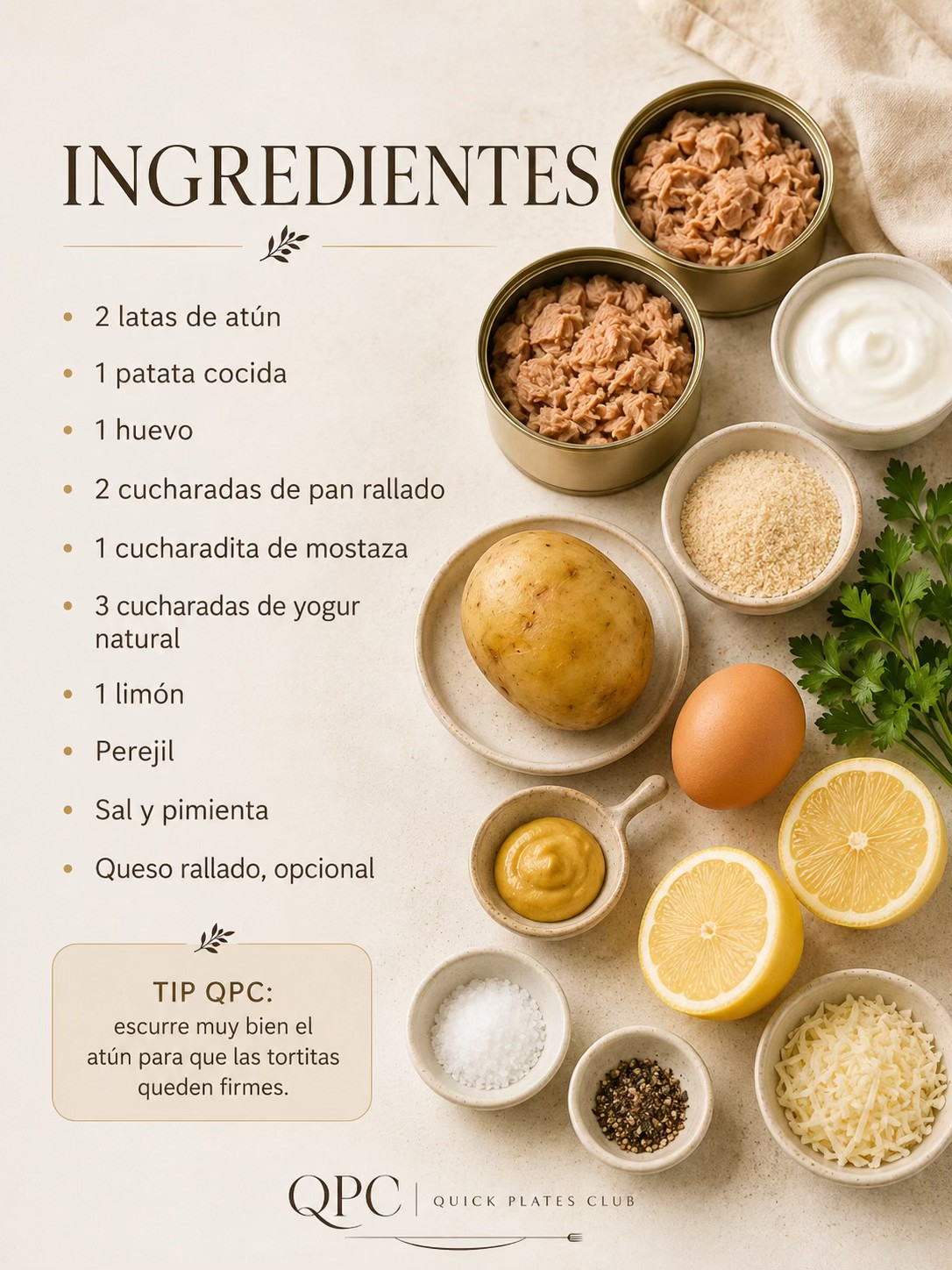 Tortitas doradas de atún en 20 minutos - ingredientes