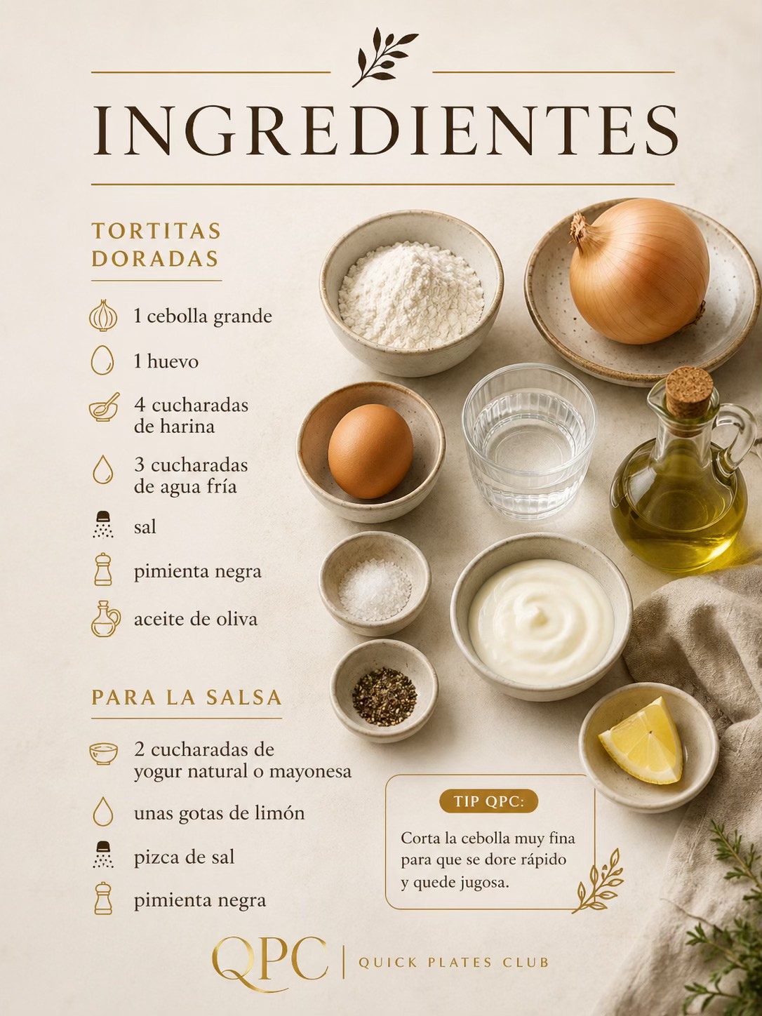 TORTITAS DORADAS DE CEBOLLA - ingredientes