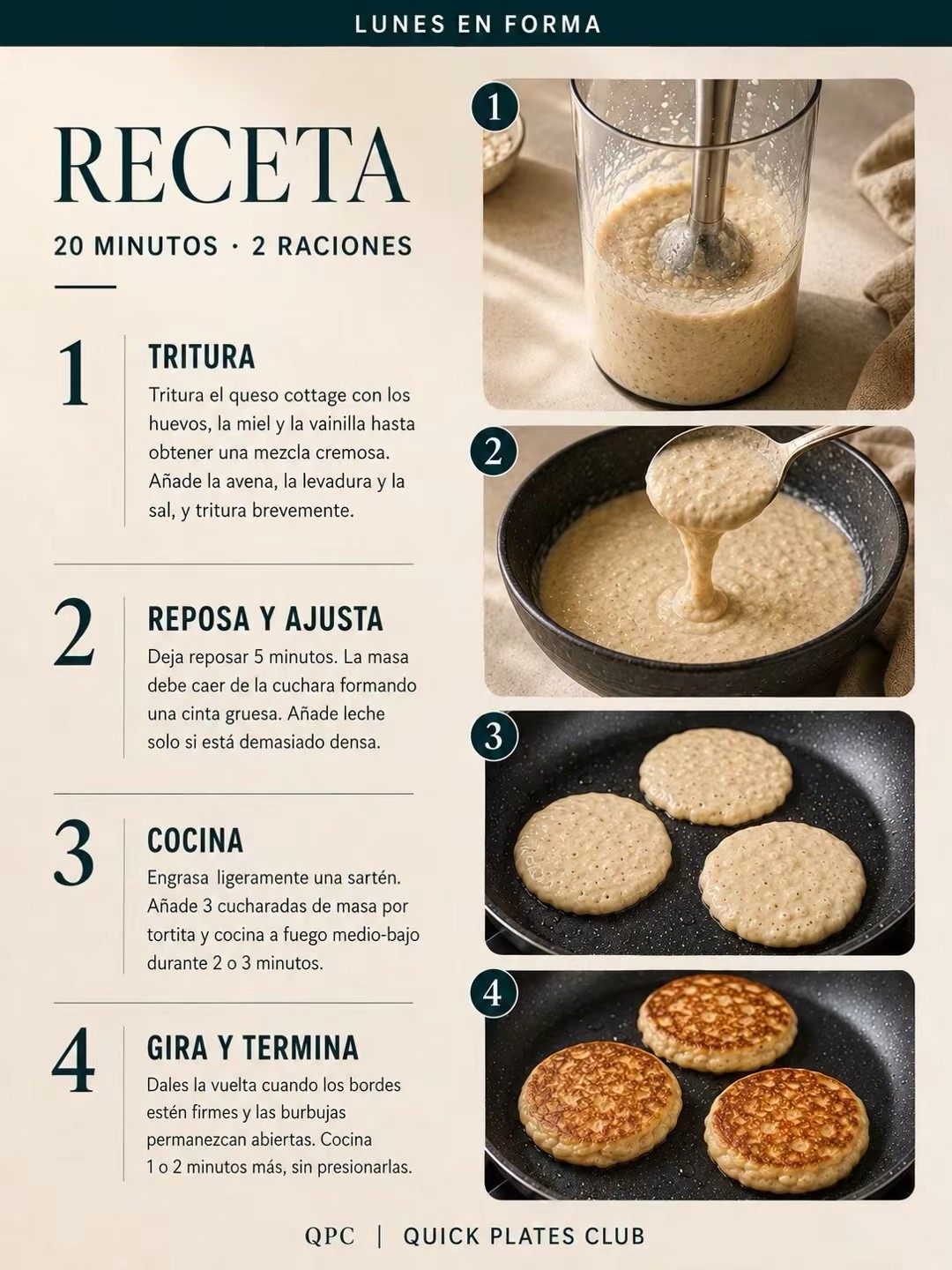 Tortitas proteicas de queso cottage y avena - receta