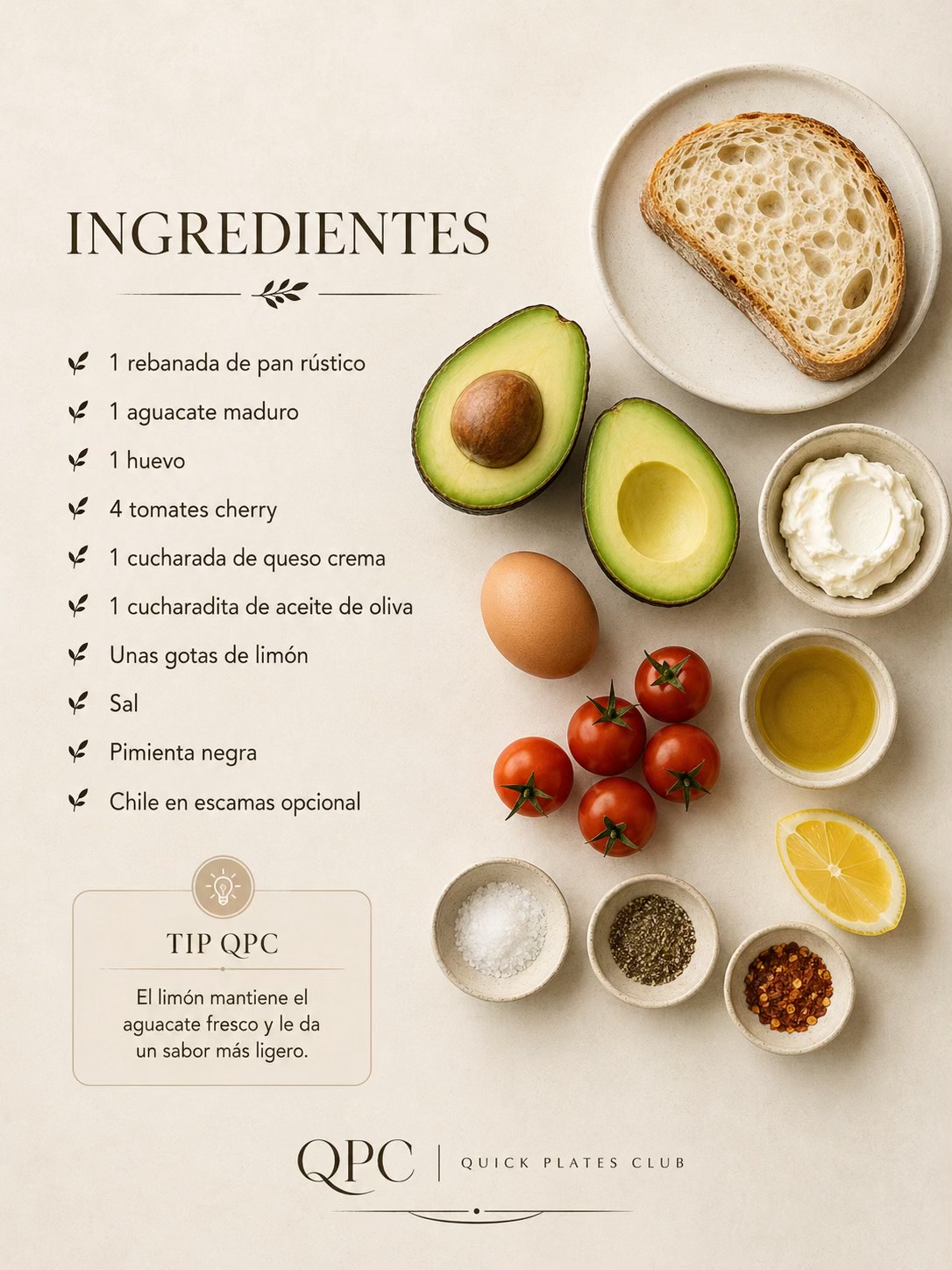 Tostada cremosa de aguacate en 10 minutos - ingredientes